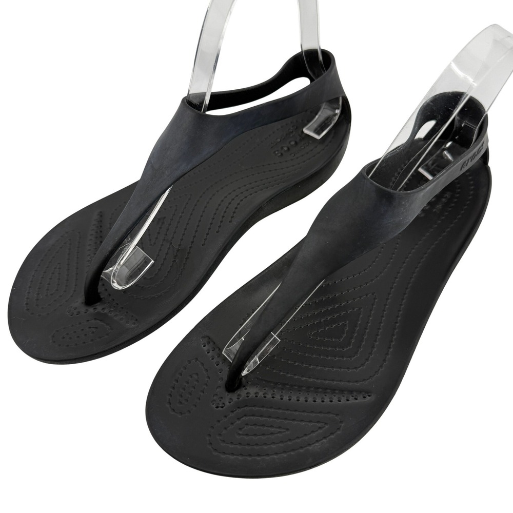 Crocs Serena Flip Sandal Wedge Slip On Black Women 9 Slingback Thong Casual
